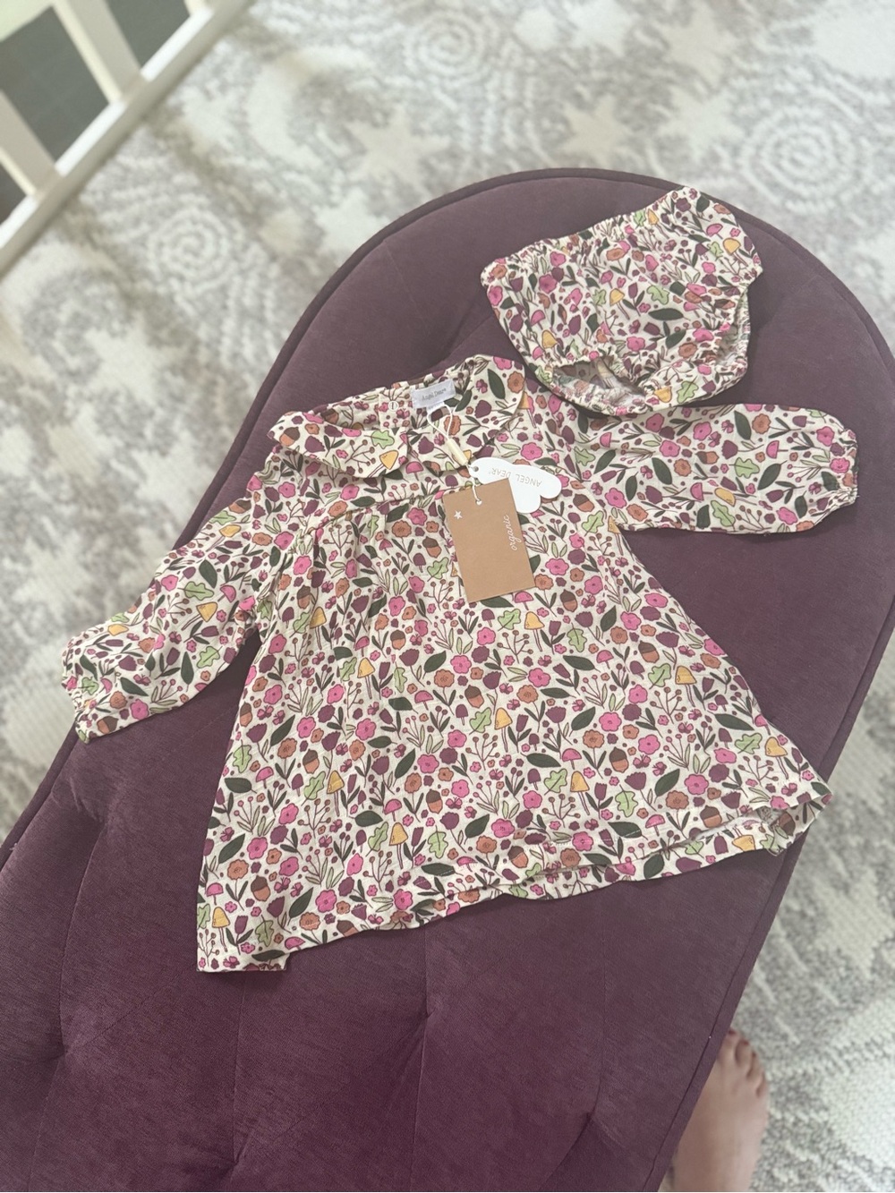 12-18M Angel Dear Floral Organic Cotton Dress w/ Matching Bloomers NWT